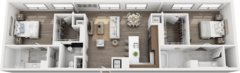 Floor plan for 2 beds, 2.5 baths, 1322 sqft